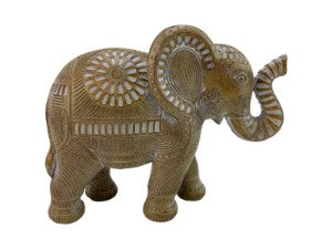 Brown Elephant with Carved Pattern