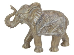 Brown Deco Elephant with Decal Leaf Pattern