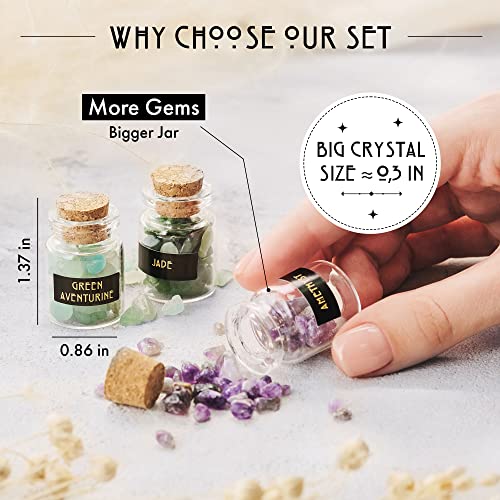 (New 2022) Crystals for Witchcraft in Jars 50 PCS - Real Witch Crystals in a Bottle - Altar Witchcraft Crystals and Healing Stones - Crystal Witchcraft Supplies - Mini Gemstones - Wiccan Supply Tool