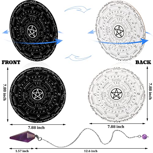 Pendulum Dowsing Divination Board with Amethyst Set (Metaphysical Message Board Crystal Dowsing Pendulum Necklace) Wooden Board Talking Board with Planchette for Wiccan Supplies (Star Style)