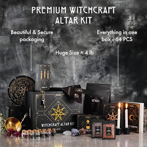 Wyspell Large Witchcraft Kit 64 PCS - Witch Altar Spell Kit - Wiccan Supplies and Tools - Witch Set for Beginners Witchcraft Supplies Kit