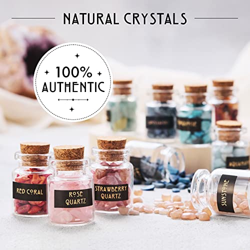 (New 2022) Crystals for Witchcraft in Jars 50 PCS - Real Witch Crystals in a Bottle - Altar Witchcraft Crystals and Healing Stones - Crystal Witchcraft Supplies - Mini Gemstones - Wiccan Supply Tool