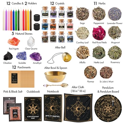 Wyspell Large Witchcraft Kit 64 PCS - Witch Altar Spell Kit - Wiccan Supplies and Tools - Witch Set for Beginners Witchcraft Supplies Kit