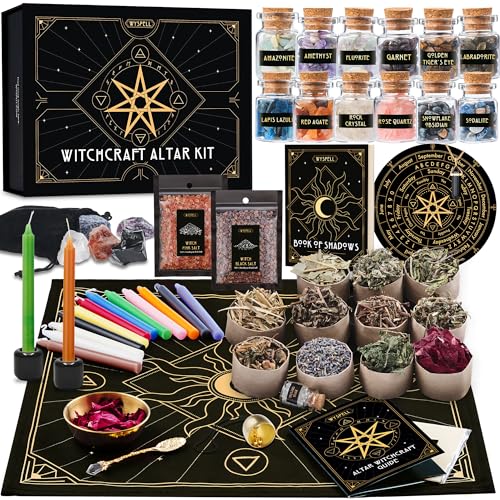 Wyspell Large Witchcraft Kit 64 PCS - Witch Altar Spell Kit - Wiccan Supplies and Tools - Witch Set for Beginners Witchcraft Supplies Kit