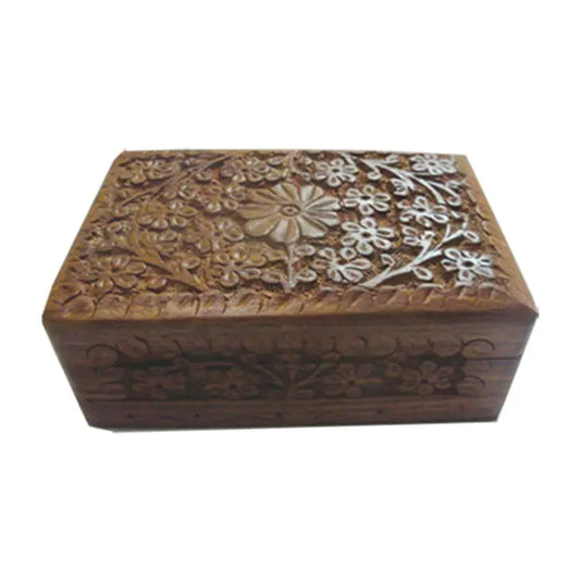 Daisy Carved Wooden Jewelry Box