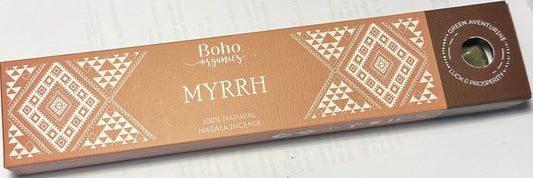 Boho Organics Incense - Myrrh with Green Aventurine Crystal
