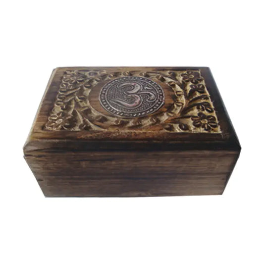 Om Carved Wooden Jewelry Box