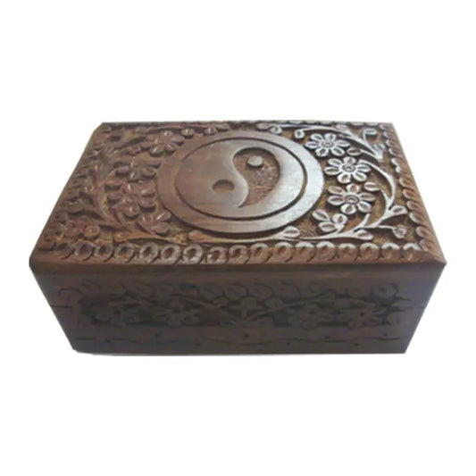 Ying Yang Carved Wooden Jewelry Box