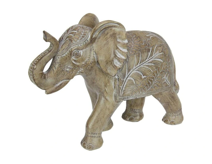 Brown Deco Elephant with Decal Leaf Pattern
